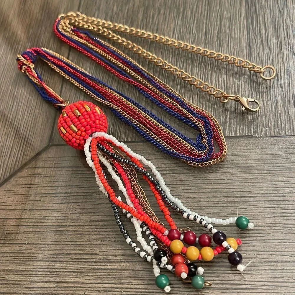 Vintage Multi Chain Necklace with Seedbead Tassel
